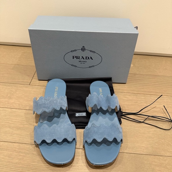 Prada Suede Scalloped Sandals - Picture 1 of 9